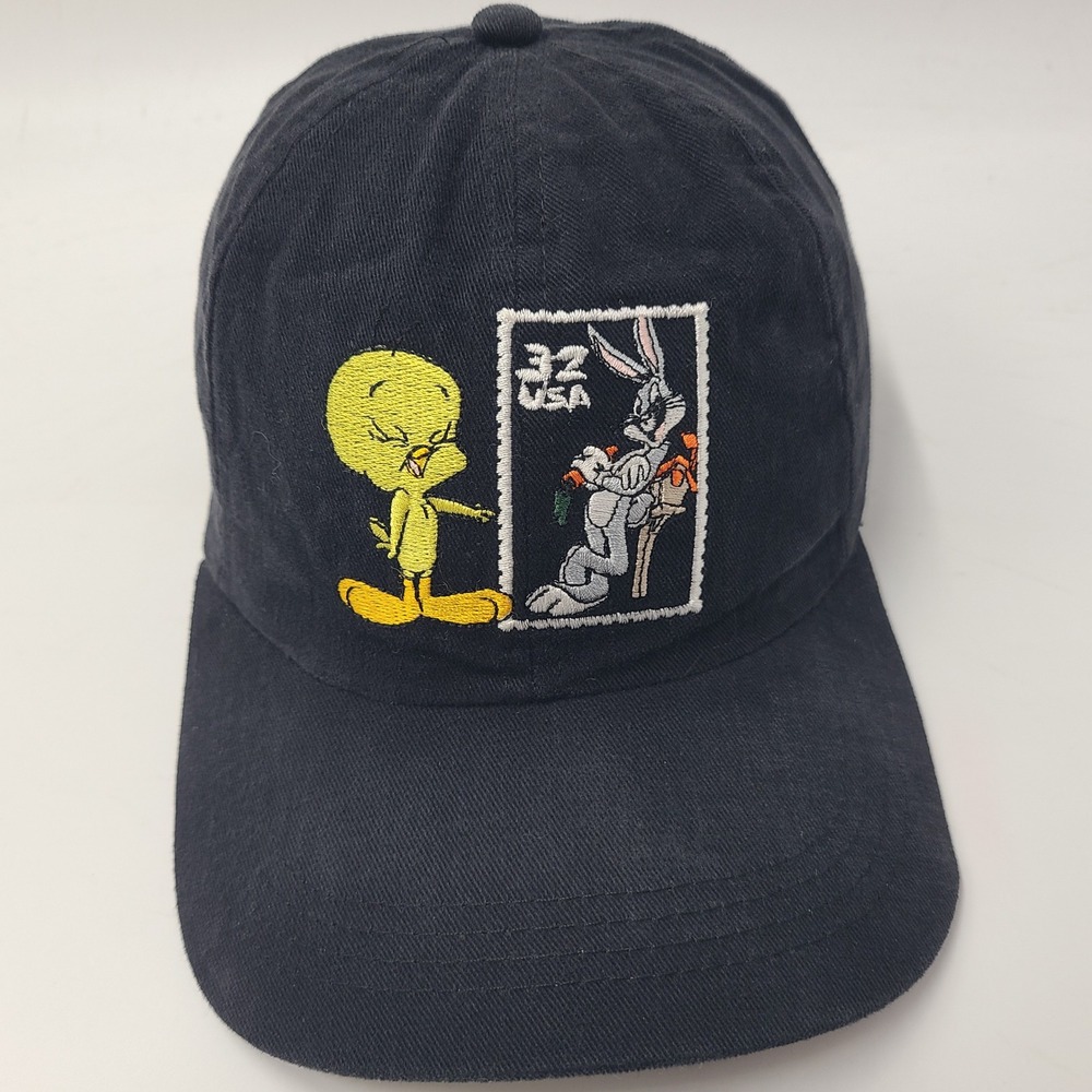 Vintage Looney Tunes Hat Snapback (Fits‎ Small) Tweety Bird Bugs Bunny Stamp USA